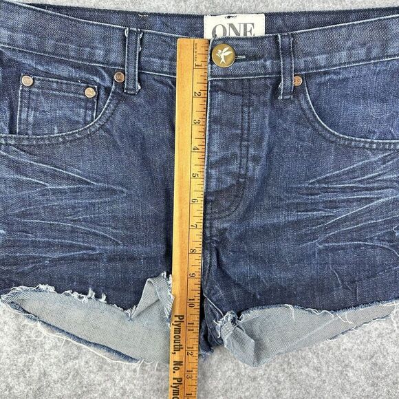 One Teaspoon Jean Shorts Womens 26 Bandits Relaxed Long Rise Button Fly Twisted - Picture 9 of 13